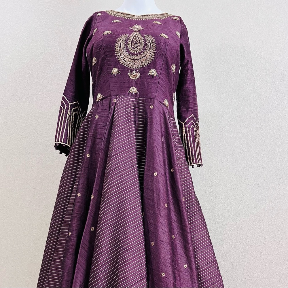 Deep purple Anarkali gown or dress with dupatta and matching bottom